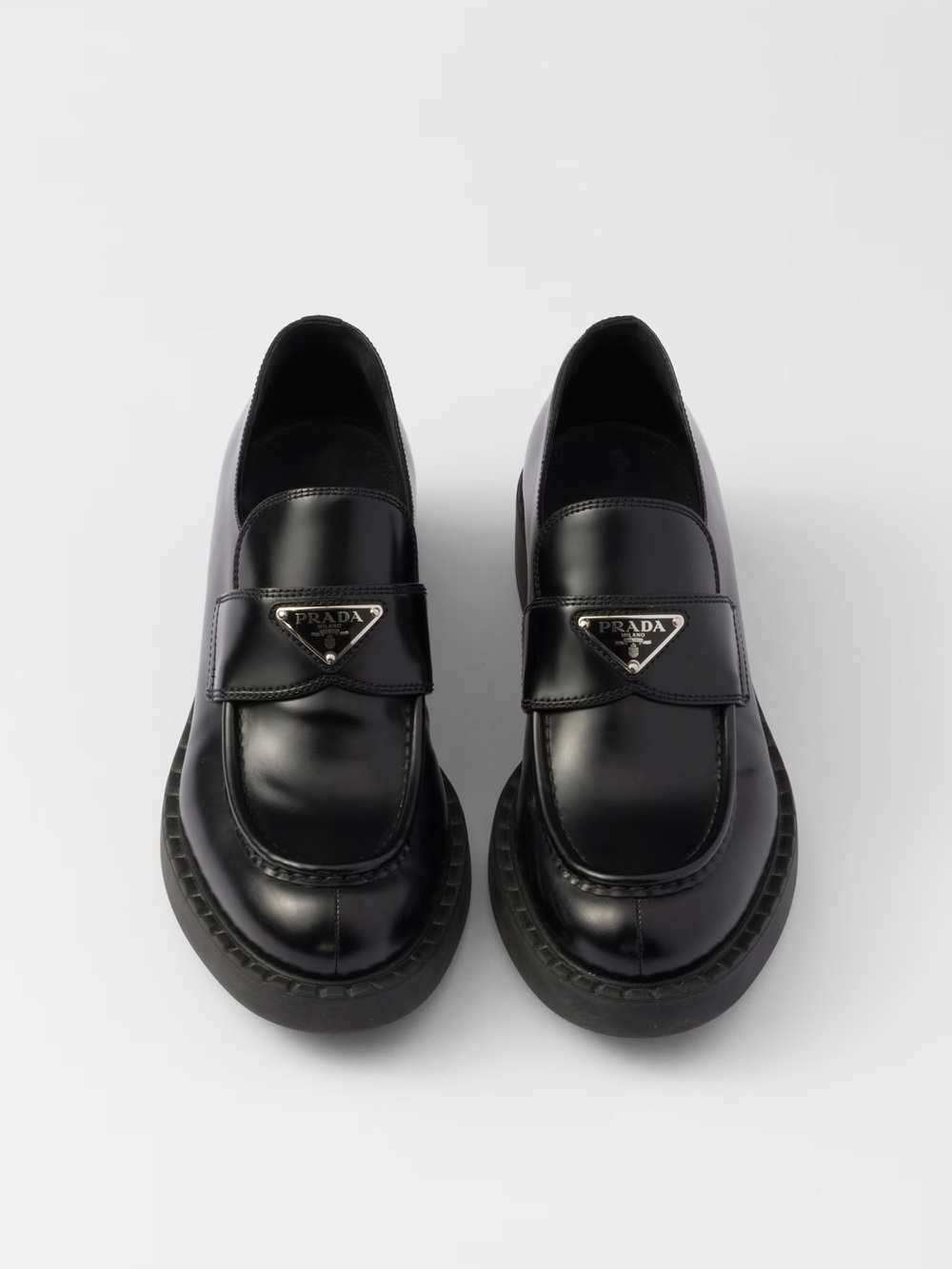 Prada Triangle Logo Loafers in Black Leather